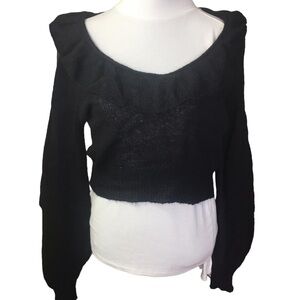 Dont Ask Why sweater mohair wool blend black knit ruffle neck O/S